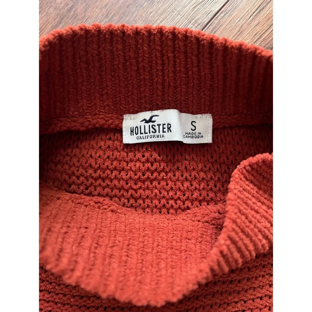Hollister Rust Chunky Knit Sweater S Mock Neck Balloon Sleeve Boho Fall Cozy Y2K